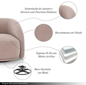 Kit 2 Poltronas Decorativas Jenny Base Giratória em Metal Preto Veludo Rosê G45 - Gran Belo