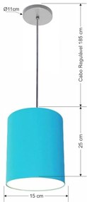 Luminária Pendente Vivare Free Lux Md-4104 Cúpula em Tecido - Azul-Turquesa - Canopla cinza e fio transparente