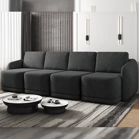 Sofá Cama Modulado Retrátil e Reclinável Decorativo Varsóvia 436cm Veludo Cinza Chumbo G33 - Gran Belo