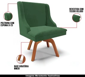 Kit 2 Cadeiras Decorativas Sala de Jantar Base Giratória de Madeira Firenze Veludo Verde/Natural G19 - Gran Belo