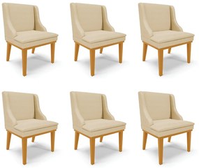 Kit 6 Cadeiras Decorativas Sala de Jantar Base Fixa de Madeira Firenze Veludo OffWhite Luxo/Castanho G19 - Gran Belo