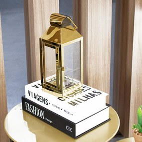 Lanterna Luminária Decorativa em Metal Dourado 27x10 cm - D'Rossi