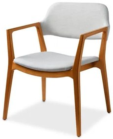 Cadeira Daniela com Braço Linho Branco com Estrutura em Madeira Mel - 74143 Sun House