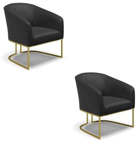 Poltrona Decorativa Industrial Dourado kit 2 Stella Sintético Preto D03 - D'Rossi