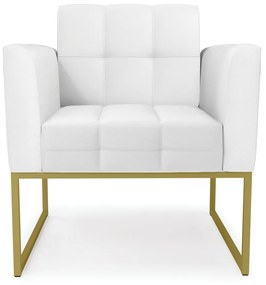 Poltrona Elisa Corino Branco Base Metálica Industrial Dourado - D'Rossi