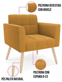 Namoradeira e 2 Poltronas Pé Palito Natural Elisa Bouclê Mostarda D03 - D'Rossi