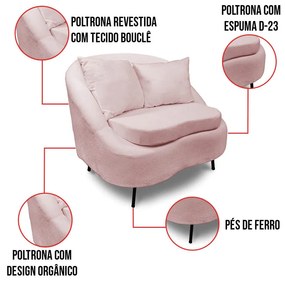 Poltrona Decorativa Orgânica Pé Ferro Pto Zaya Bouclê Rosê C05 - D'Rossi