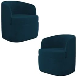 Kit 2 Poltronas Giratória Decorativa para Sala Dandara Z08 Veludo Azul