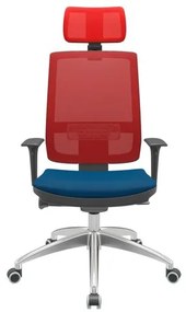 Cadeira Office Brizza Tela Vermelha Com Encosto Assento Poliéster Azul Autocompensador 126cm - 63092 Sun House