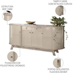 Balcão Buffet Mônica 183cm e Cristaleira Melina Z10 Calacata/Off White