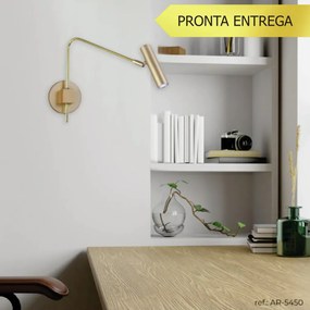 Arandela Haste Articulada Tubinho 12X40X32Cm Metal 01Xmr11 | Old Artis... (DOURADO FOSCO)