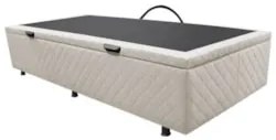 Base Box Baú para Cama Solteiro 88x188cm Liz S05 Suede Bordado Bege -