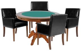 Mesa de Jogos Carteado Redonda Montreal Tampo Reversível Amêndoa com 4 Cadeiras Liverpool PU Preto Liso G36 G15 - Gran Belo