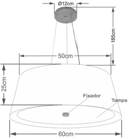 Lustre Pendente Cone Vivare Md-4015 Cúpula em Tecido 25x60x50cm - Bivolt