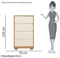 Cômoda Para Quarto 4 Gavetas Luna Flex A02 Carvalho Grife/Off White -