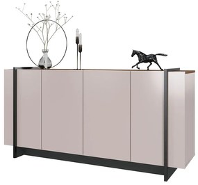 Aparador Buffet 4 Portas Oliwia 160cm Sala Jantar Pé Preto Fosco C04 - D'Rossi - Off White e Nogueira