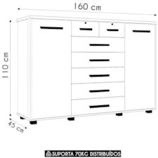 Cômoda Para Quarto 7 Gavetas 160cm Fontaine A02 Off/Freijó - Mpozenato