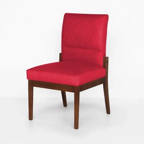 Conjunto 4 Cadeiras De Jantar Aurora Base Madeira Maciça Estofada Suede Vermelho