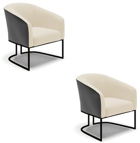 Poltrona Decorativa Industrial Preto Kit 2 Stella Preto/Linho Bege D03 - D'Rossi
