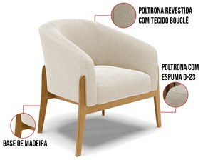 Poltrona e Puff Decorativo Base Madeira Stella Bouclê P01 - D'Rossi - Bege