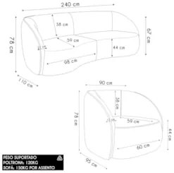 Sofá 3 Lugares Orgânico 240cm e Poltrona Zion M22 Sintético Caramelo -