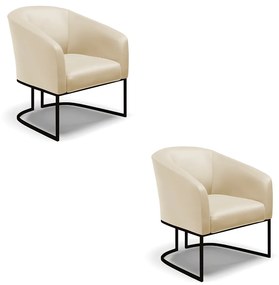 Poltrona Decorativa Industrial Preto Kit 2 Stella Sintético D03 - D'Rossi - Bege