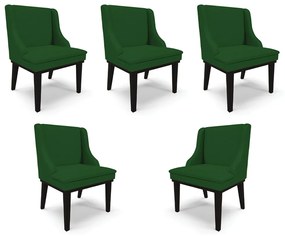 Kit 5 Cadeiras Decorativas Sala de Jantar Base Fixa de Madeira Firenze Veludo Luxo Verde/Preto G19 - Gran Belo