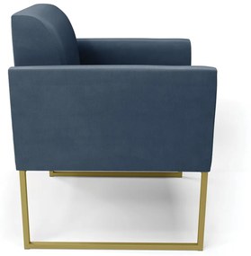 Poltrona Base Industrial Dourado Marisa Suede Azul Marinho D03 - D'Rossi