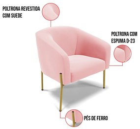 Cadeira Sala de Jantar Pé de Ferro Dourado Stella Suede D03 - D'Rossi - Rosa Bebê