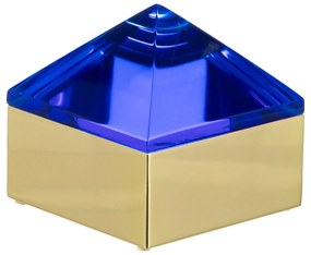 Caixa Decorativa Metal Dourado Tampa Pirâmide Resina Azul Escuro