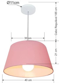 Lustre Pendente Cone Vivare Md-4039 Cúpula em Tecido 21/40x30cm - Bivolt - Rosa-Bebê - 110V/220V