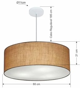 Lustre Pendente Cilíndrico Vivare Md-4079 Cúpula em Tecido 60x21cm - Bivolt