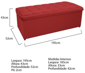 Calçadeira Copenhague 195 cm King Size Corano Vermelho - ADJ Decor