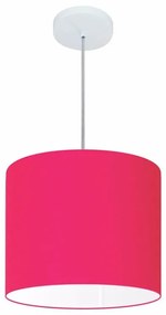 Lustre Pendente Cilíndrico Vivare Md-4143 Cúpula em Tecido 35x25cm - Bivolt - Rosa-Pink - 110V/220V