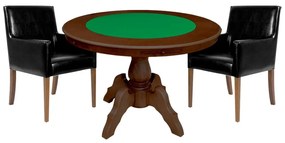 Mesa de Jogos Carteado Redonda Montreal Tampo Reversível Imbuia com 2 Cadeiras Liverpool Corino Preto Liso G36 G15 - Gran Belo