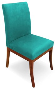 Cadeira Raquel para Sala de Jantar Base de Eucalipto Suede Azul Tiffany