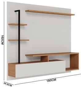 Painel TV 58 Pol 180cm Bancada Suspensa Jordan C04 - D'Rossi - Off White e Freijó