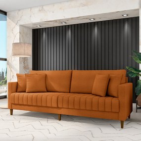 Sofá Living Decorativo Hamburgo 2 Lugares 156cm com Almofadas Pés em Madeira Bouclê Terracota G33 - Gran Belo