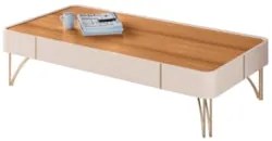 Mesa de Centro Para Sala Com Pés de Aço Alane H01 Off White/Cinamomo -