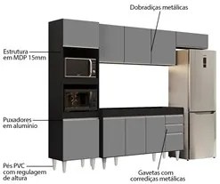 Armário de Cozinha Modulada 4 Peças CP10 Balcão Preto/Cinza - Lumil