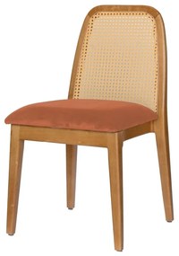 Cadeira Palm - mel pinus - Veludo Terracota e Palha Natural Sextavada