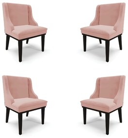 Kit 4 Cadeiras Decorativas Sala de Jantar Base Fixa de Madeira Firenze Veludo Rosê/Preto G19 - Gran Belo