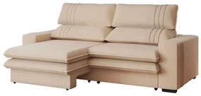 Sofá 2 Lugares Retrátil Noruega 230 cm Veludo Pés Tabaco - D'Rossi - Off White