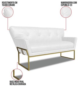 Sofá Namoradeira 2 Lug Industrial Dour Anitta Sintético PU D03 - D'Rossi - Branco