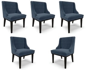 Kit 5 Cadeiras Decorativas Sala de Jantar Base Fixa de Madeira Firenze Suede Azul Marinho/Preto G19 - Gran Belo