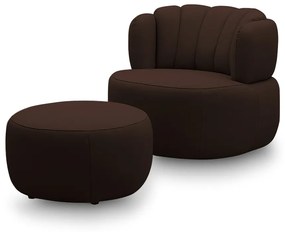 Conjunto Sala de estar Decorativo Mariele Poltrona Base Giratória em Aço com Puff Couro Marrom Chocolate G88 - Gran Belo