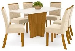 Mesa de Jantar Verônica e 6 Cadeiras H02 Nature/Off/Linho - Mpozenato