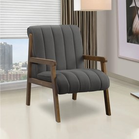 Poltrona Decorativa para Sala Base de Madeira Daline Bouclê Cinza Escuro E03 - D'Rossi