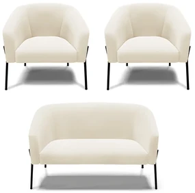 Namoradeira e 2 Poltronas PĂ© de Ferro Preto Stella Veludo D03 - D'Rossi - Bege