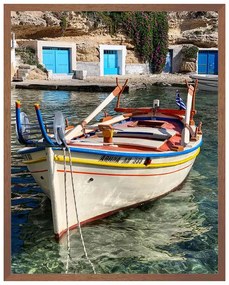 Quadro Decorativo Milos Foto Matte Barcos e Doca Branco e Azul - CZ 44094
